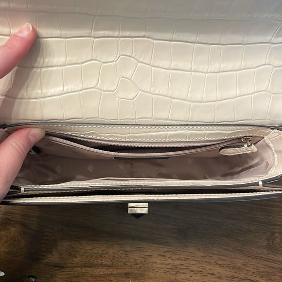 Kate Spade Audrey Flap Croc Embossed Crossbody Bag in Bare Cream - Picture 4 of 11